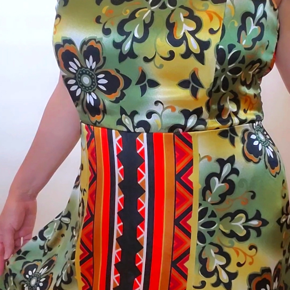 Sleeveless Green and Red Floral Dress